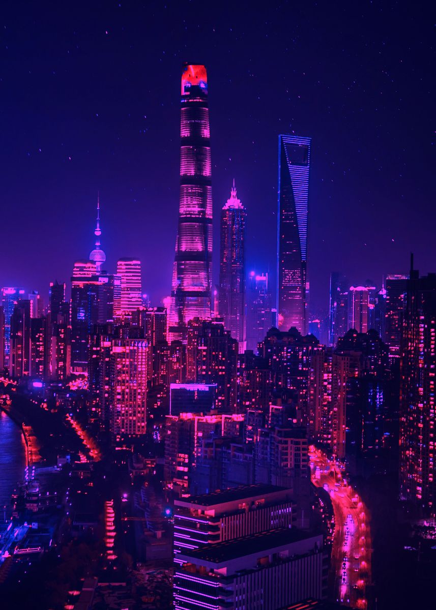 'Neon shanghai ' Poster by mizuyart | Displate