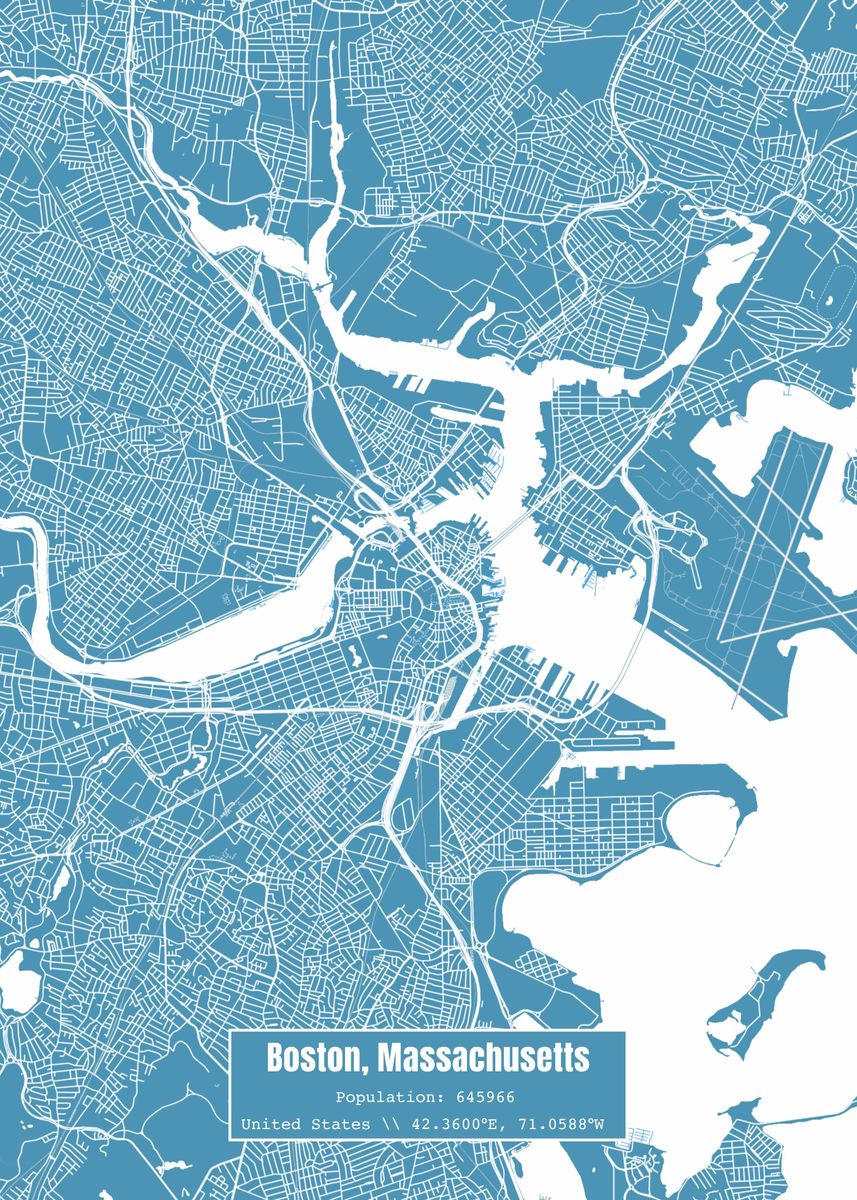 'Boston MA Topo Map Blue' Poster by Outward Cartography | Displate