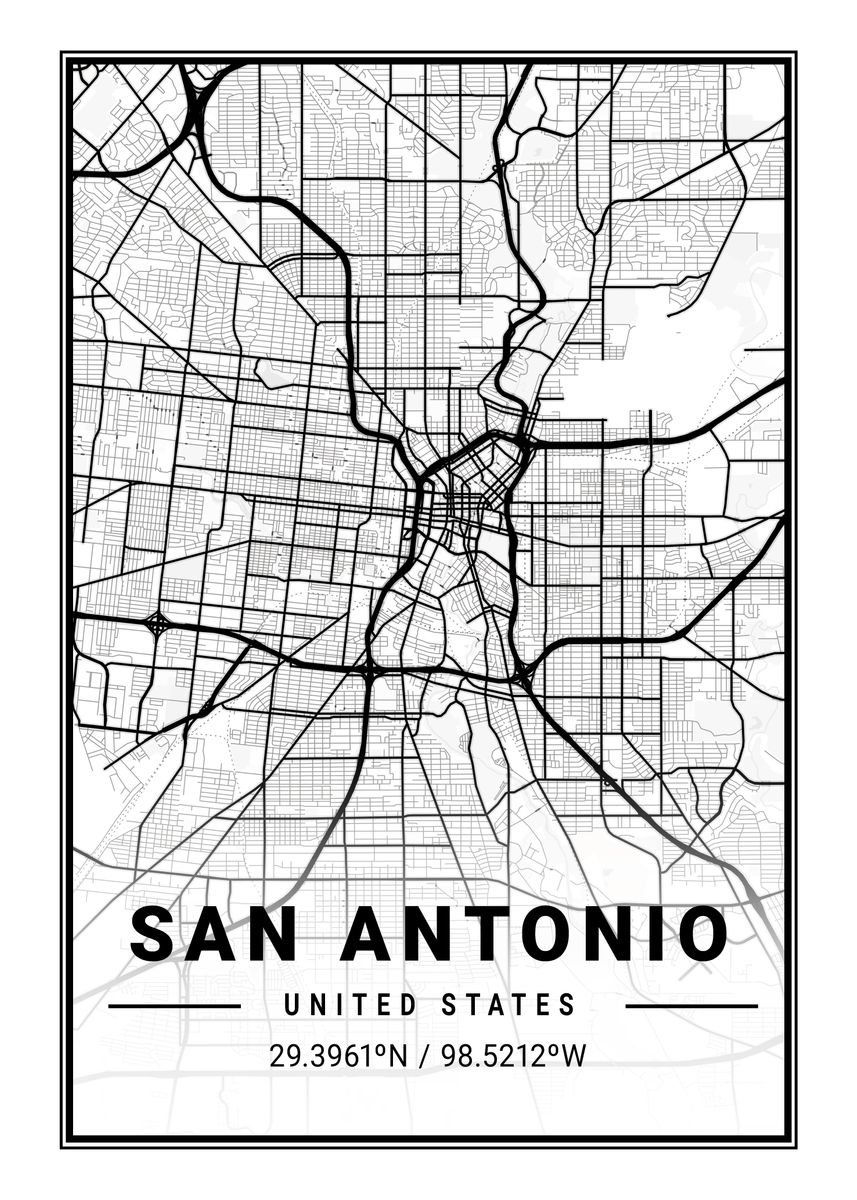 'San Antonio Light City Map' Poster by Tien Stencil | Displate