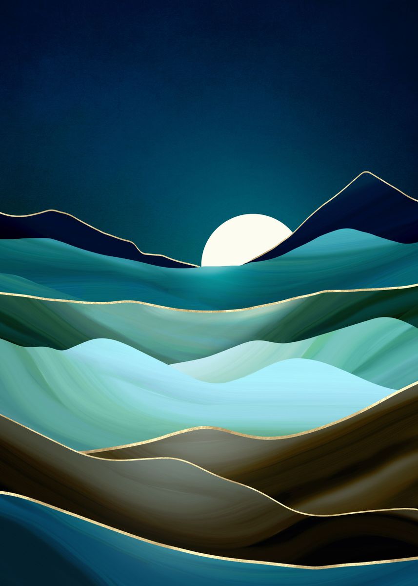 'Moonlit Vista' Poster, picture, metal print, paint by SpaceFrog ...