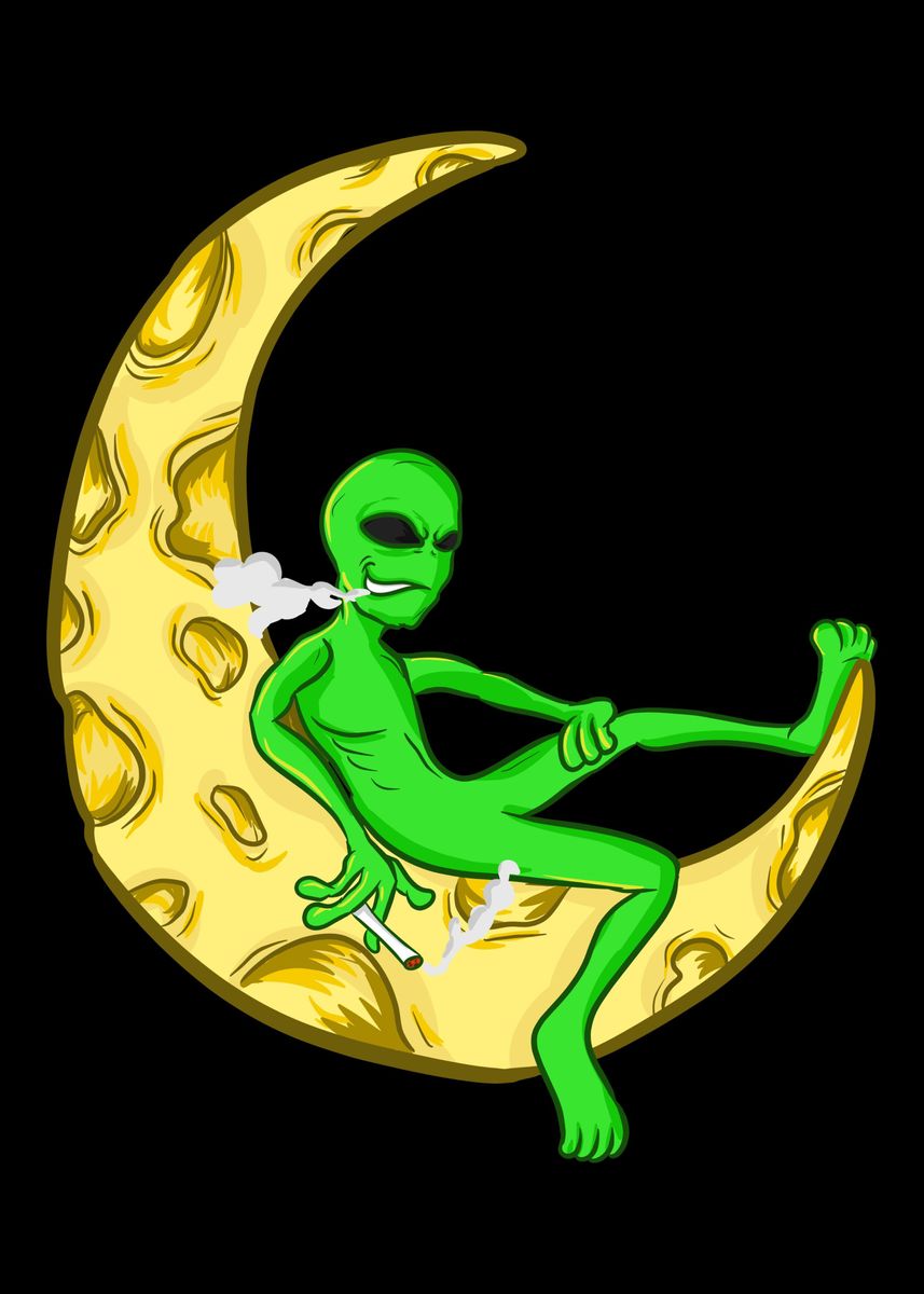 'moon cheese alien smoking' Poster by Tobias Petry | Displate
