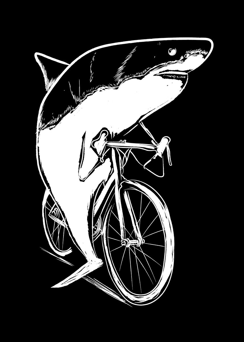 'Shark Bicycle' Poster, picture, metal print, paint by HighLevel | Displate