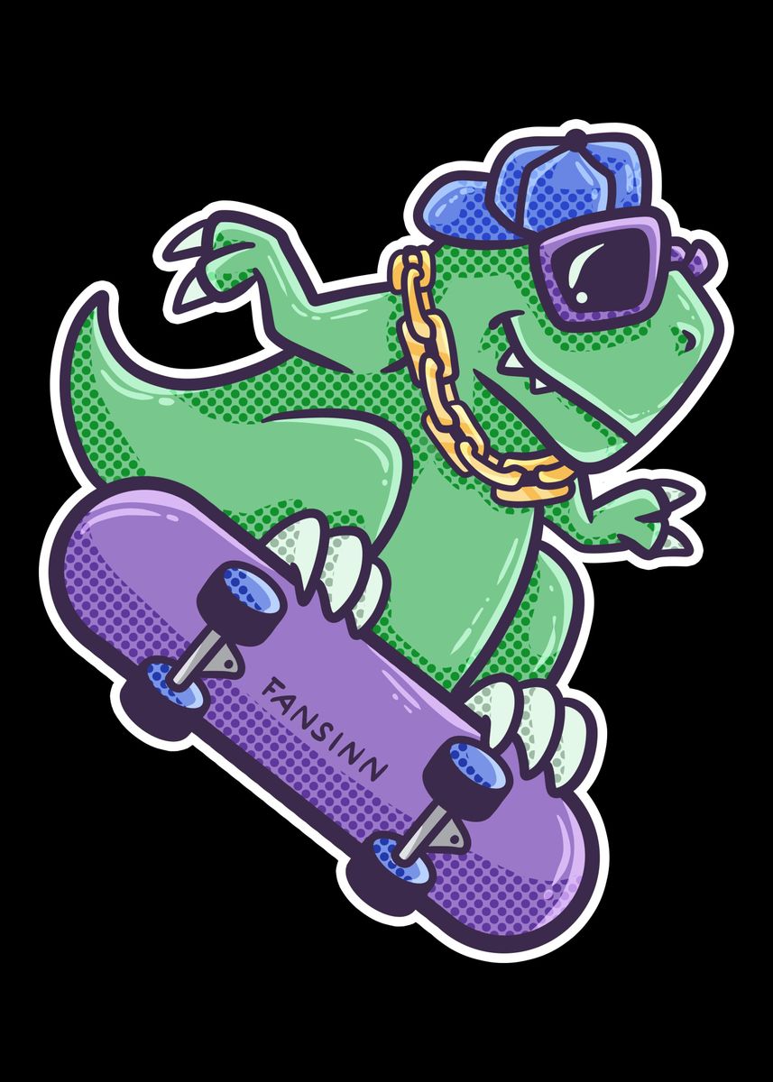 'TRex Dinosaur skateboard ' Poster by fansinn | Displate