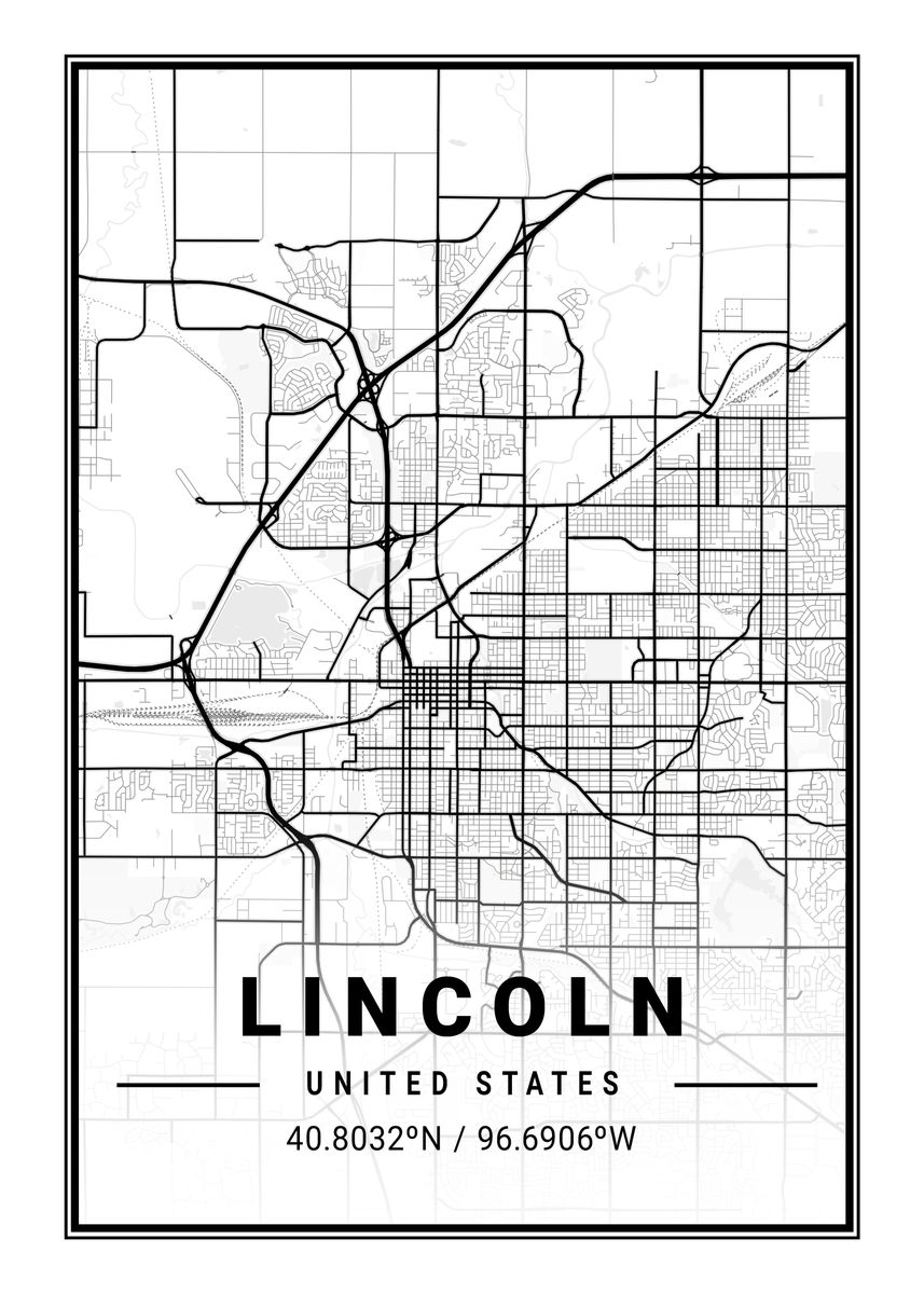 'Lincoln Light City Map' Poster by Tien Stencil Displate