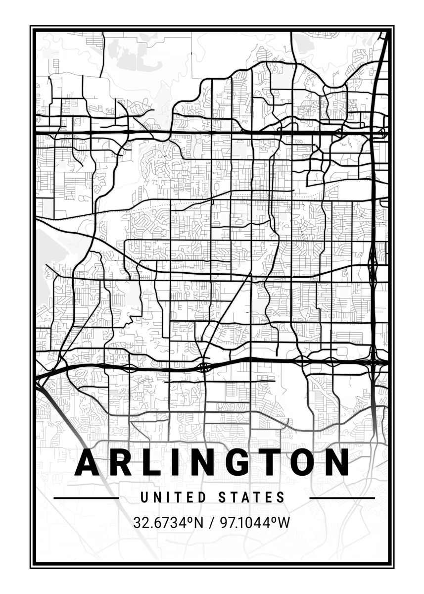 'Arlington Light City Map' Poster, picture, metal print, paint by Tien ...