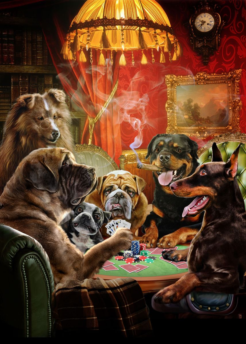 'Dog Playing Poker Game' Poster by Fox Republic  | Displate