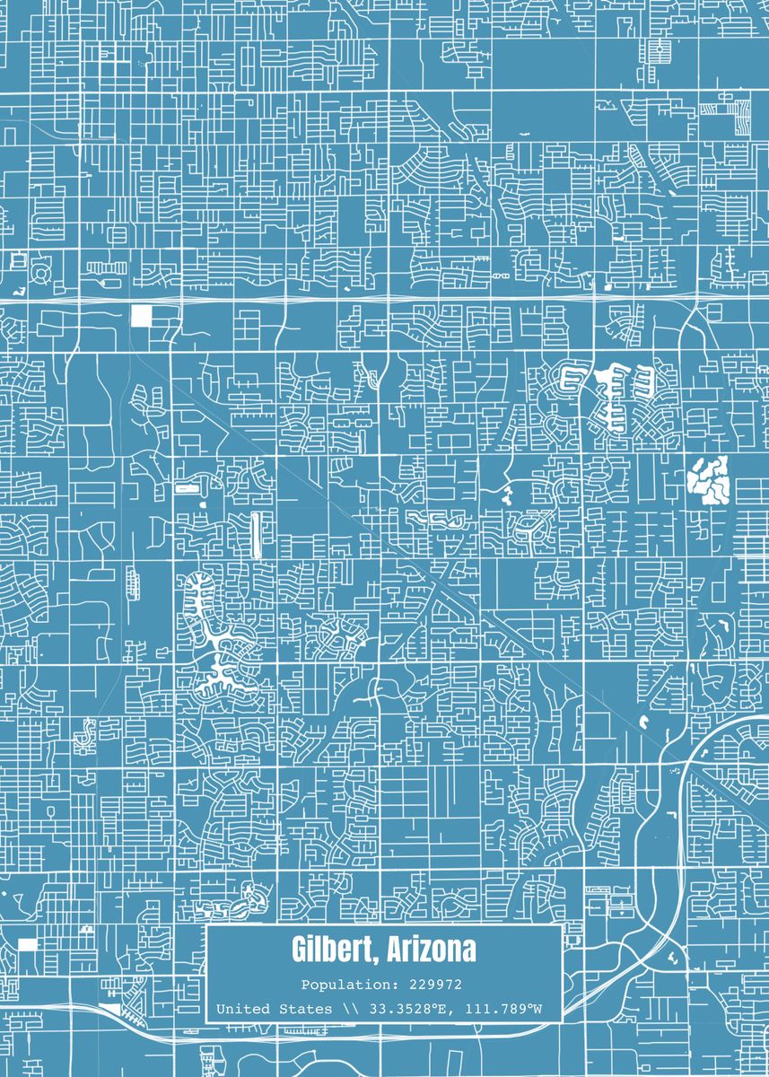 'Gilbert Arizona Map Blue' Poster By Outward Cartography | Displate