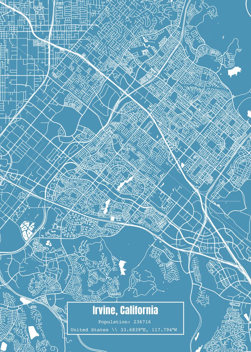 'Irvine California Map Blue' Poster by Outward Cartography | Displate