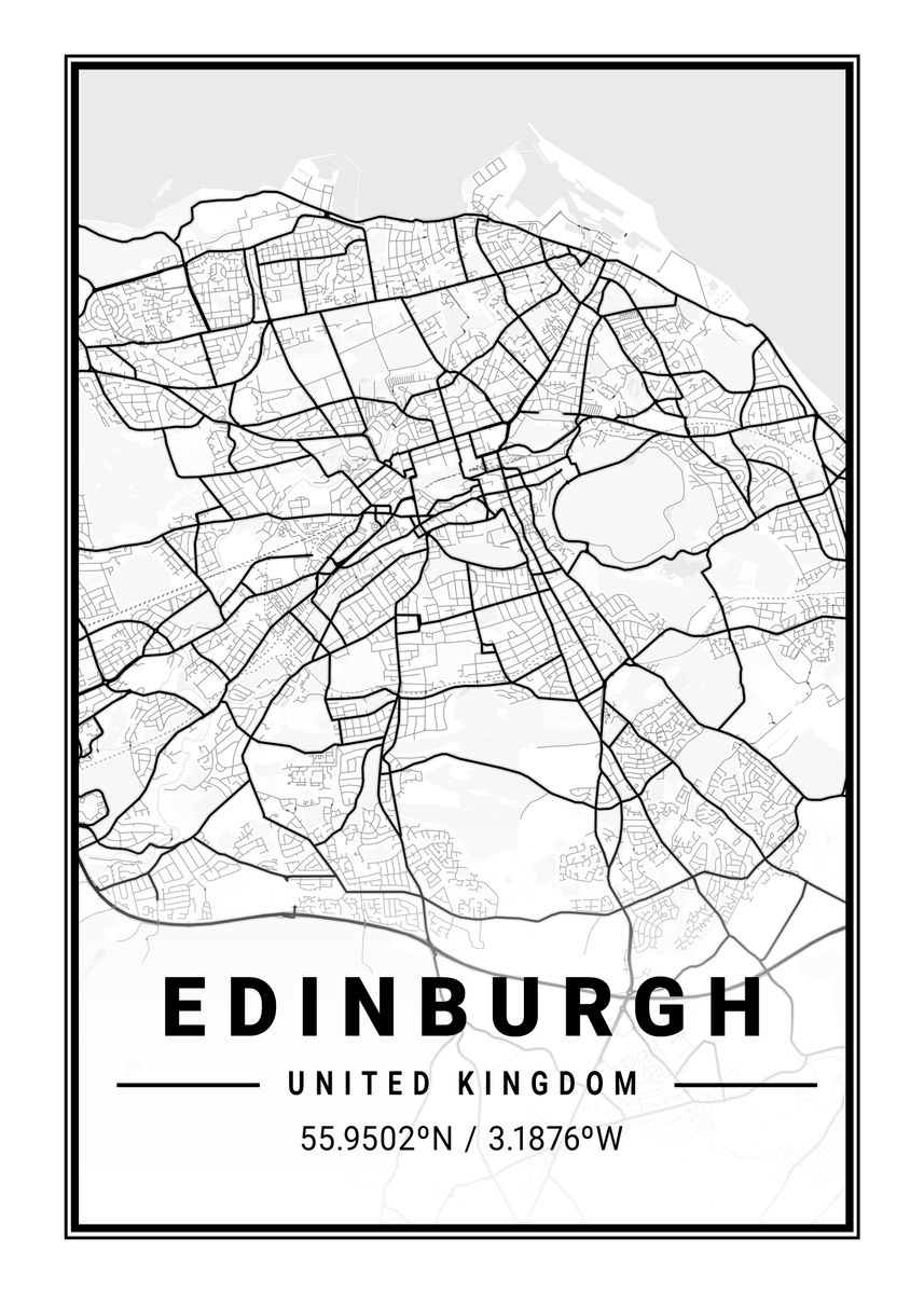 'Edinburgh Light City Map' Poster, picture, metal print, paint by Tien ...