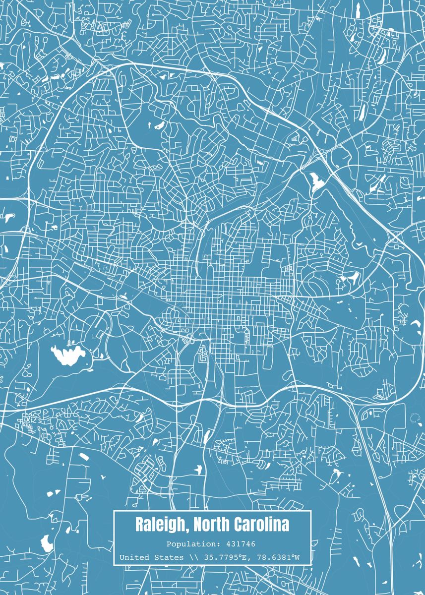 'Raleigh NC Topo Map Blue' Poster by Outward Cartography | Displate