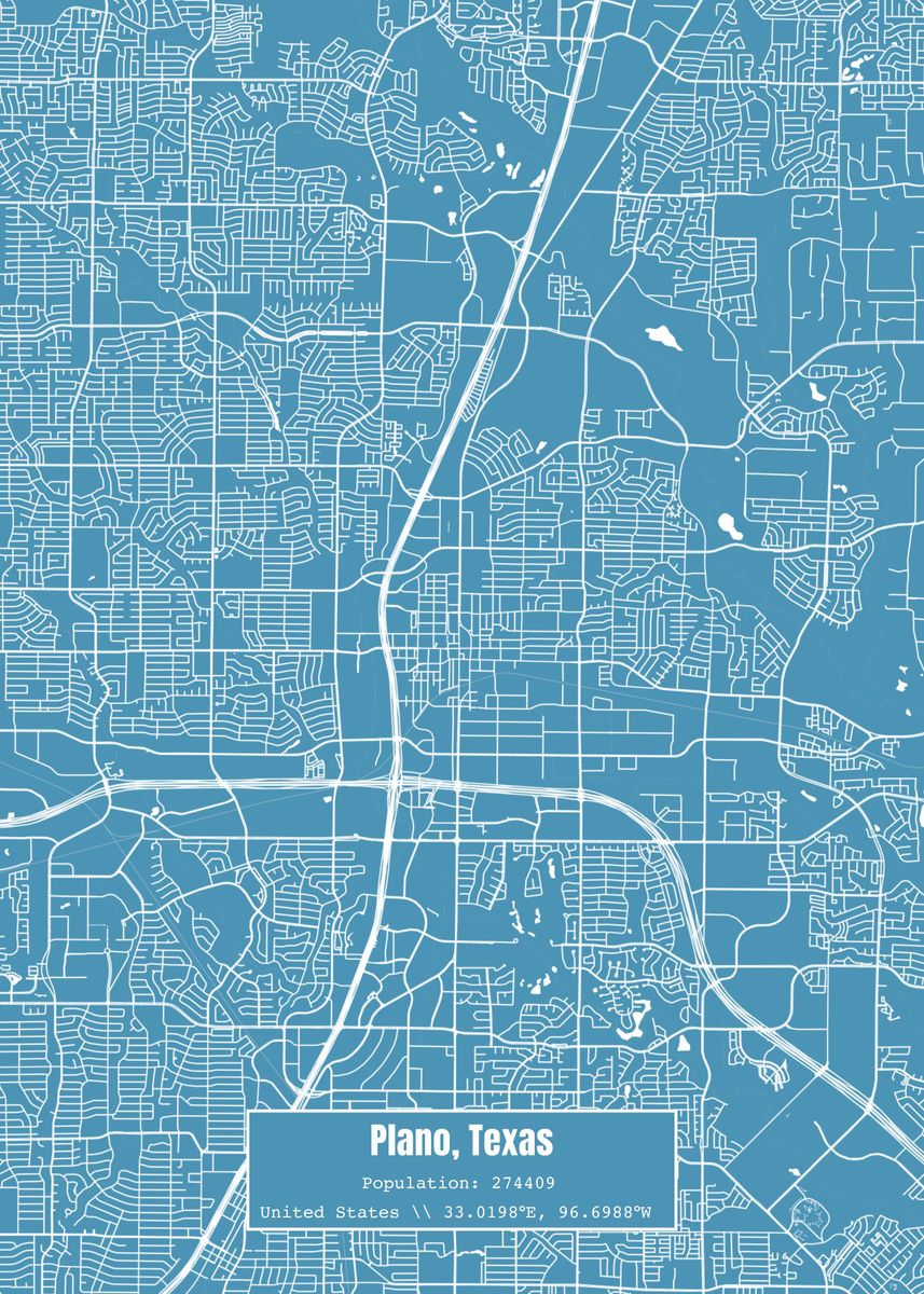 'Plano Texas Topo Map Blue' Poster by Outward Cartography Displate