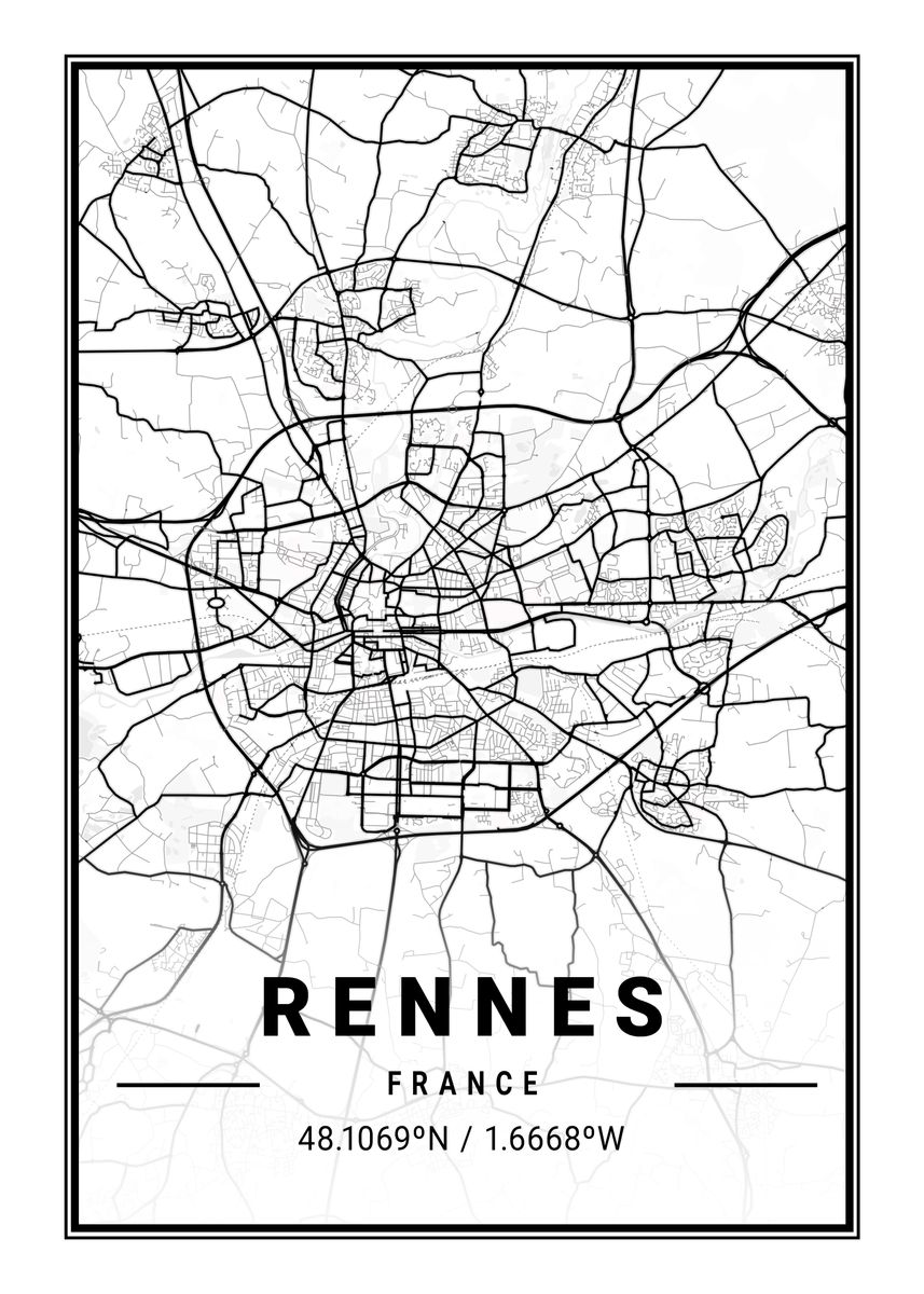 'Rennes Light City Map' Poster, picture, metal print, paint by Tien ...