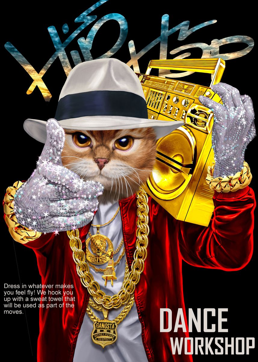 'Hip Hop Rapper Tabby Cat' Poster by Fox Republic Displate