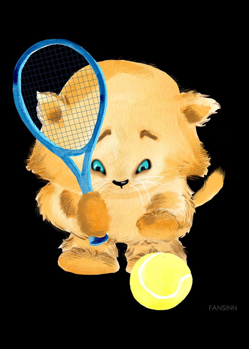 'Tennis ball funny cute chi' Poster, picture, metal print, paint by