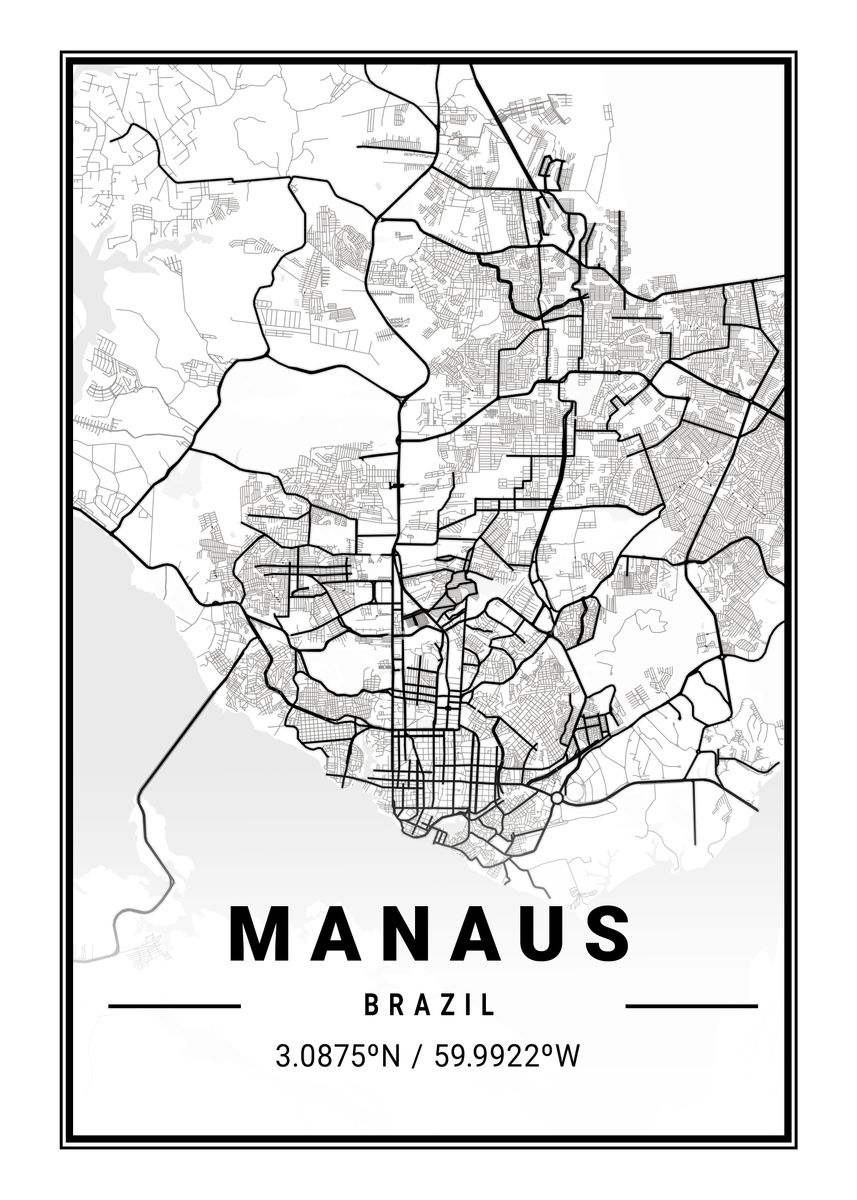 'Manaus Light City Map' Poster, picture, metal print, paint by Tien ...