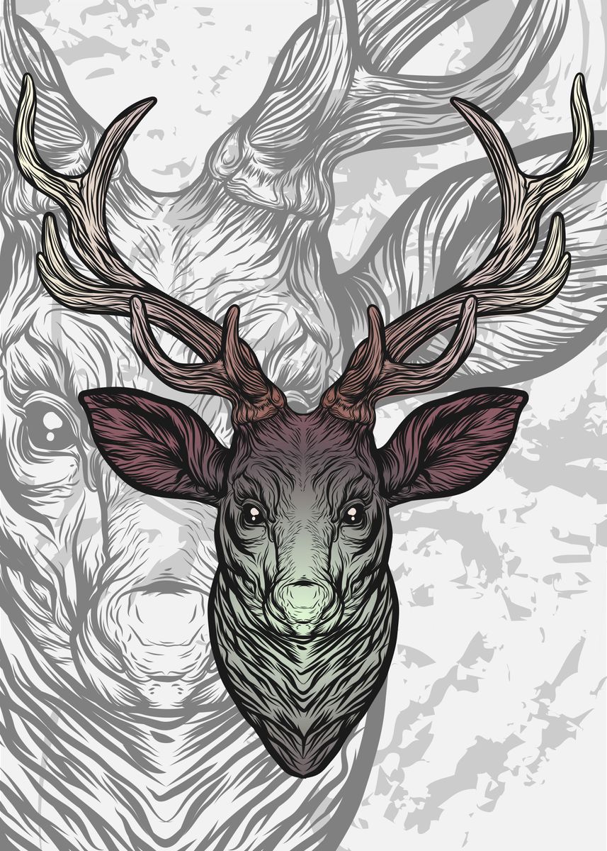 Illustration Deer Ink Art