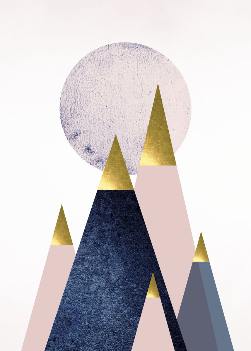 'Navy Blush Gold Mountains' Poster by Urban Epiphany | Displate