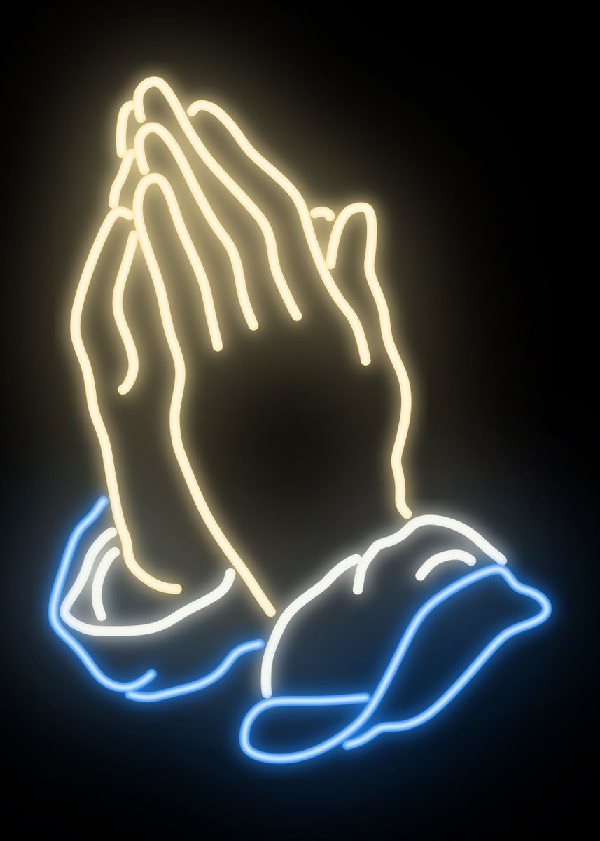 'Praying Hands Neon Sign' Poster by Josh B | Displate