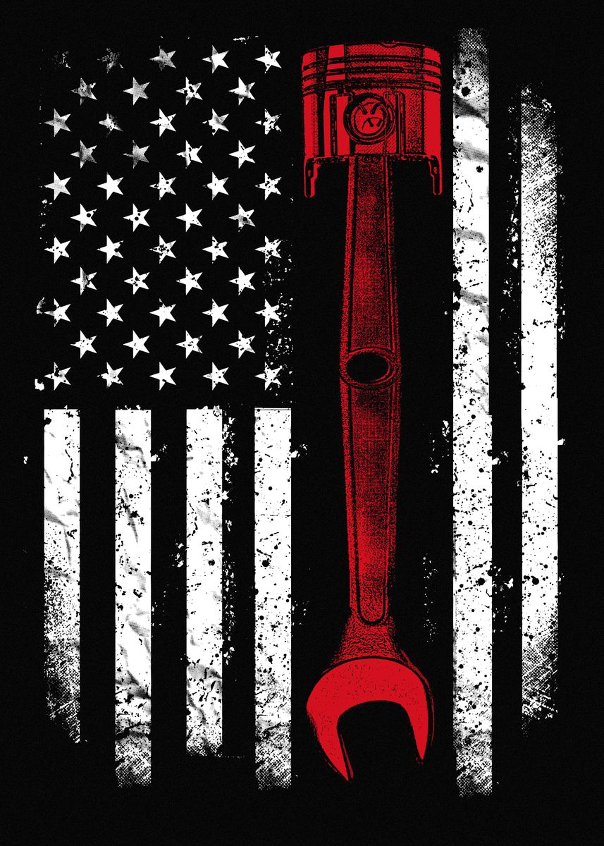 'Mechanic US Flag' Poster, picture, metal print, paint by Andrea Guenther | Displate