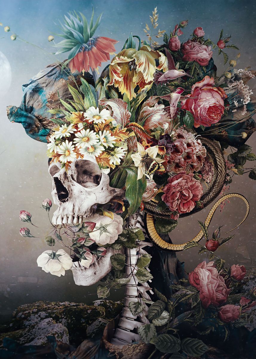 'Flower skull' Poster by RIZA PEKER | Displate
