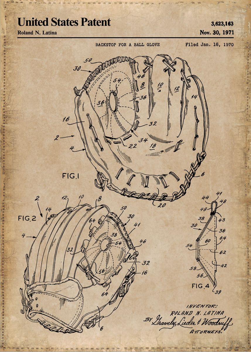 '1971 baseball glove patent' Poster by Project X Displate