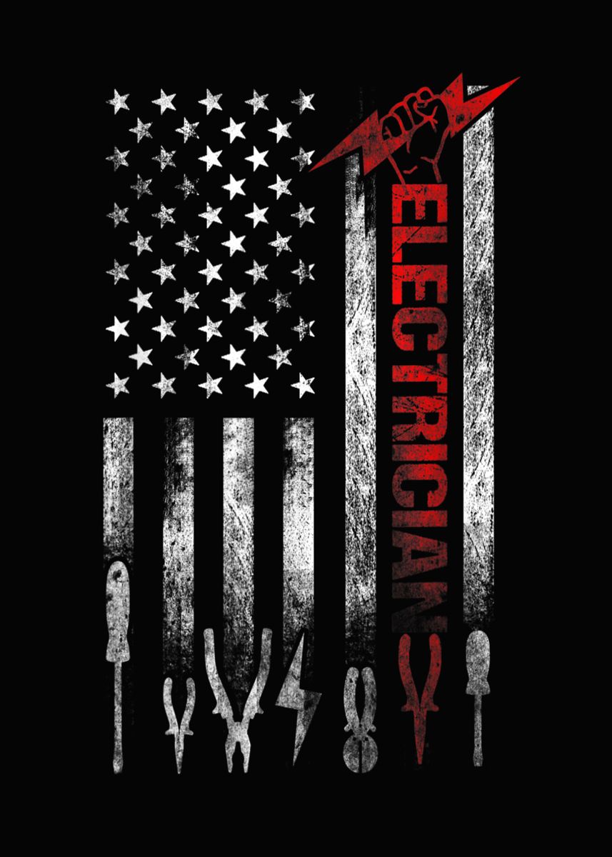 'Patriotic Electrician ' Poster, picture, metal print, paint by owl