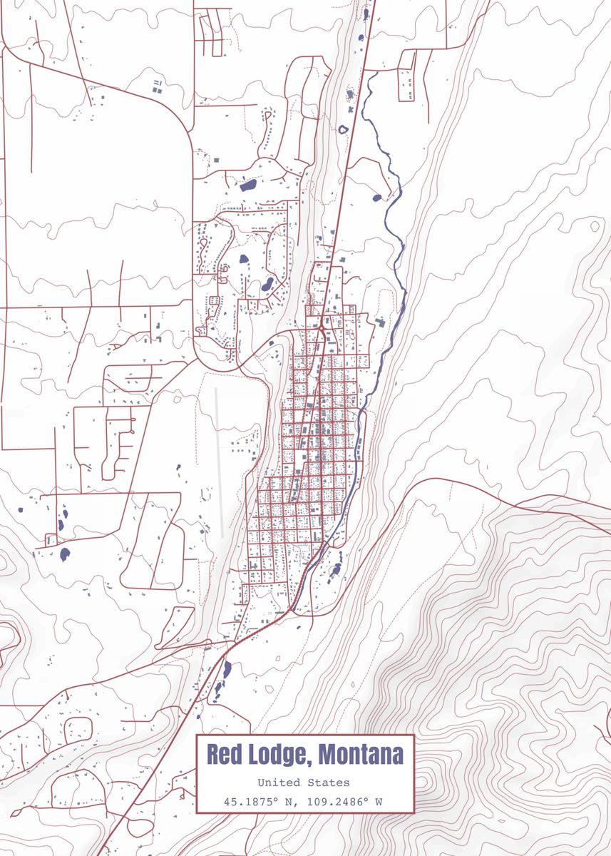 'Red Lodge MT Map USA Flag ' Poster by Outward Cartography  Displate