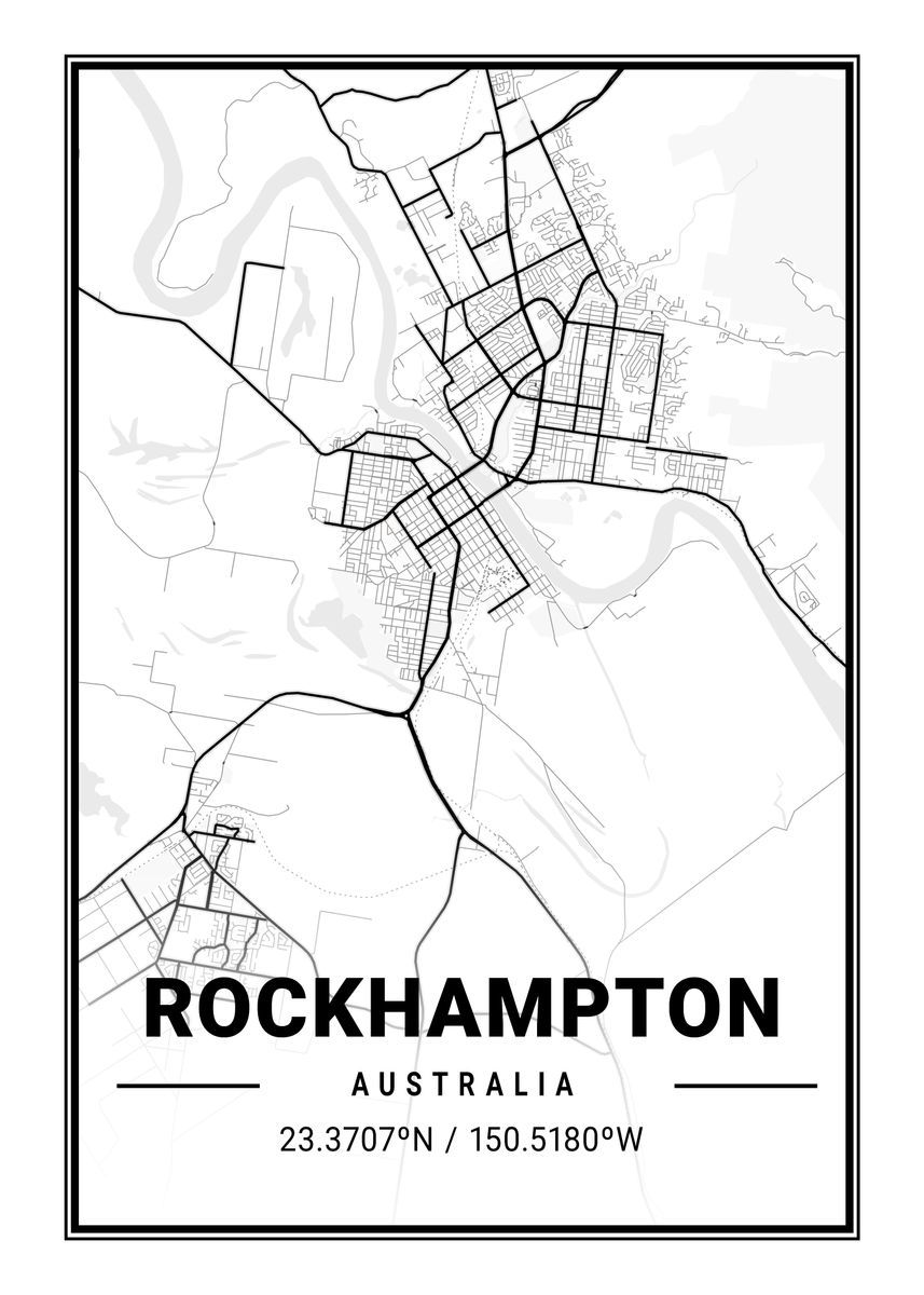 'Rockhampton Light City Map' Poster, picture, metal print, paint by ...