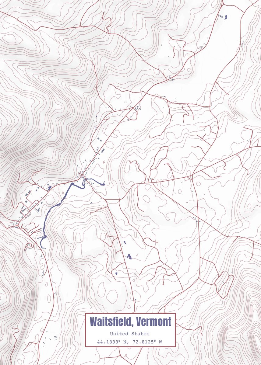 'Waitsfield VT Map USA Flag' Poster, picture, metal print, paint by
