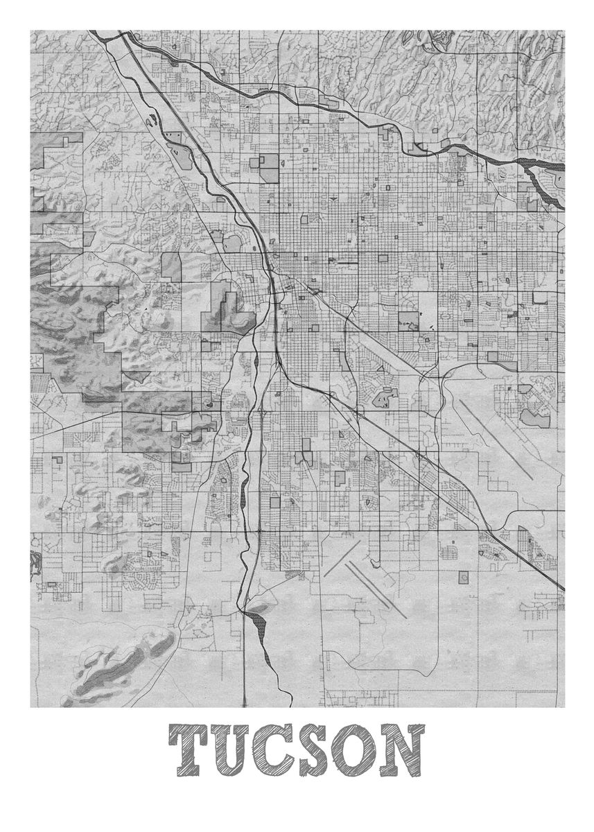 'Tucson Pencil Street Map' Poster by Tien Stencil | Displate