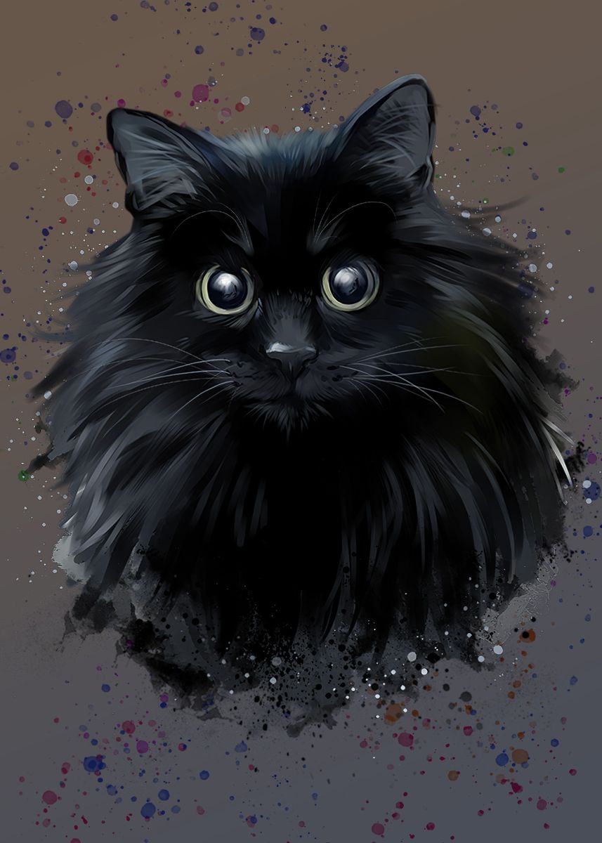 'Black Cat Cute' Poster, picture, metal print, paint by Keli Milly ...