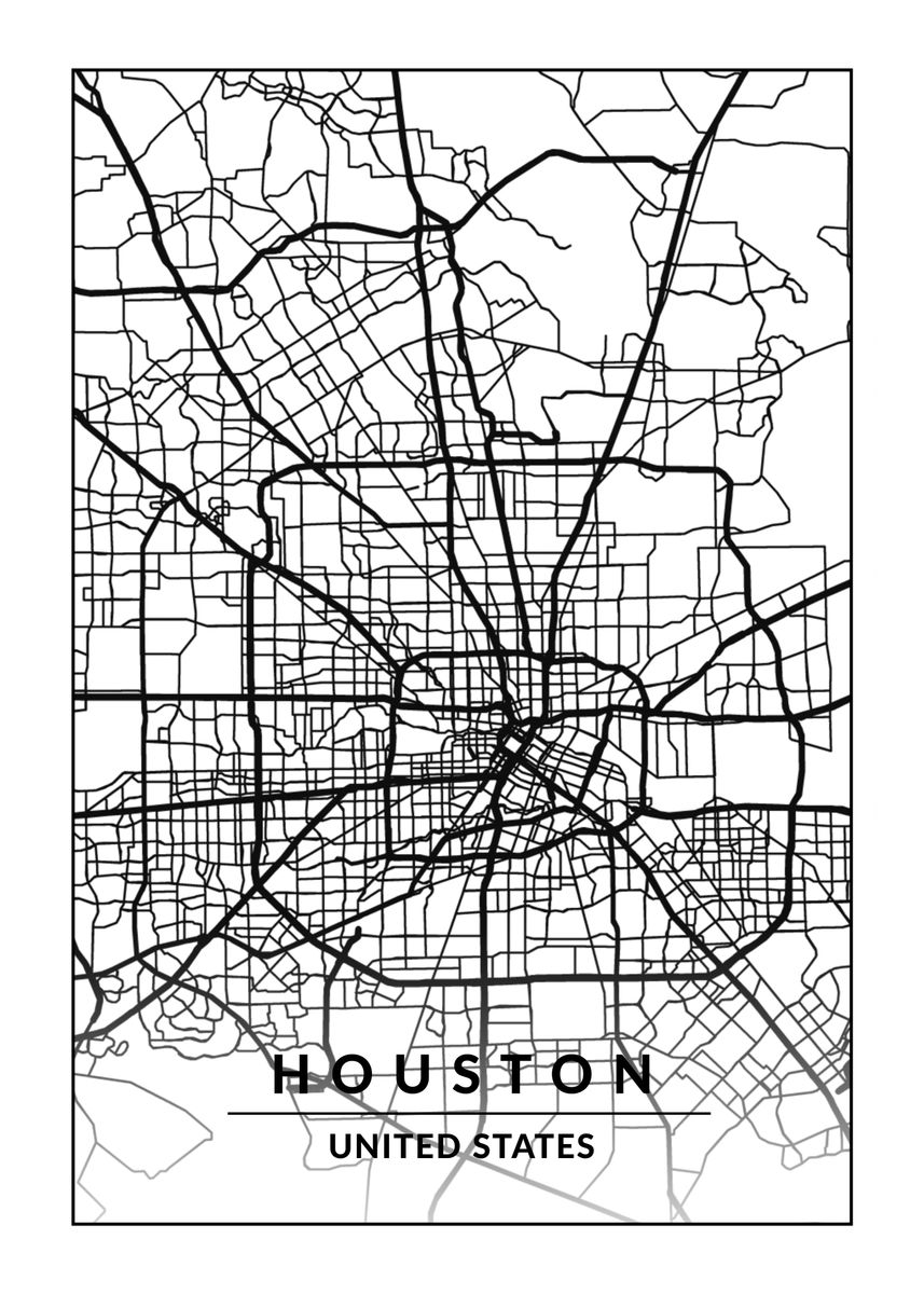 'Map of Houston USA' Poster, picture, metal print, paint by Zero Nine ...