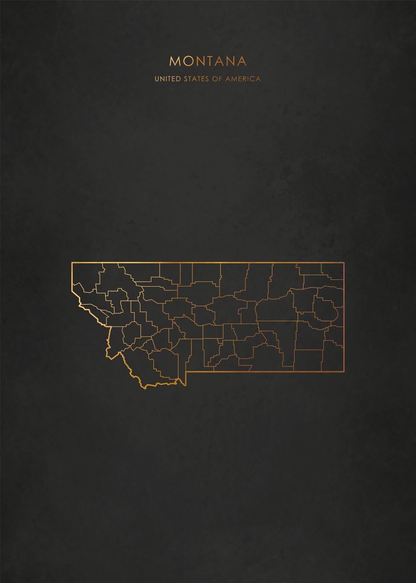 'Gold Montana State Map' Poster, picture, metal print, paint by aio ...