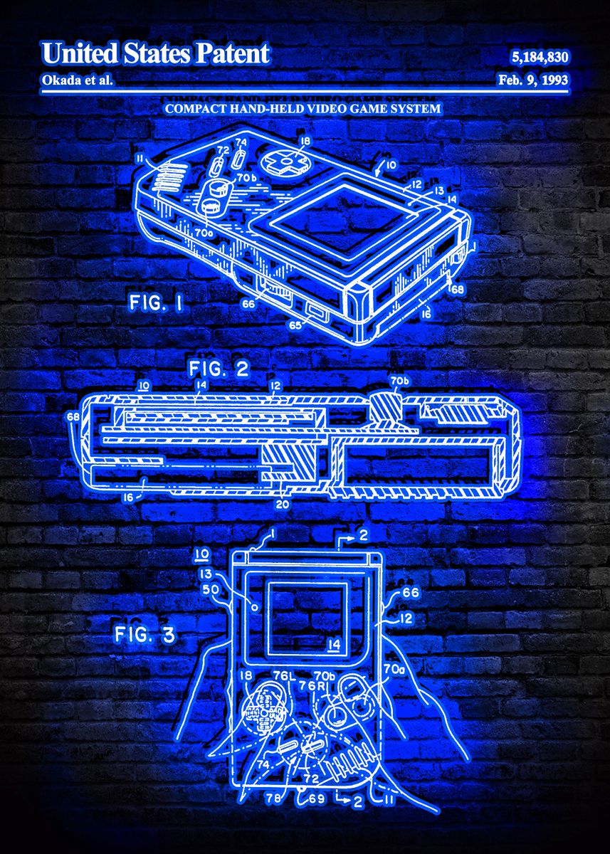 '1993 gameboy patent' Poster, picture, metal print, paint by Project X ...