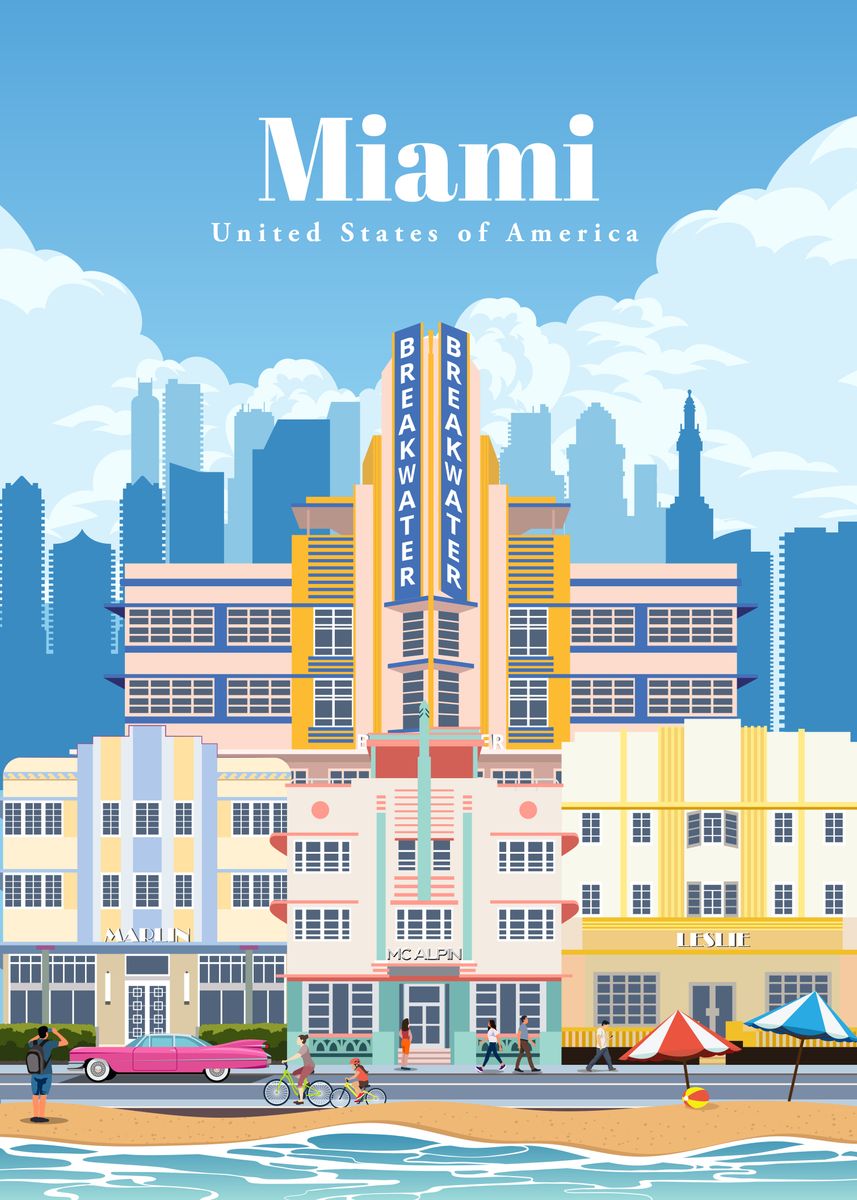 'Travel to Miami' Poster, picture, metal print, paint by Studio 324 ...