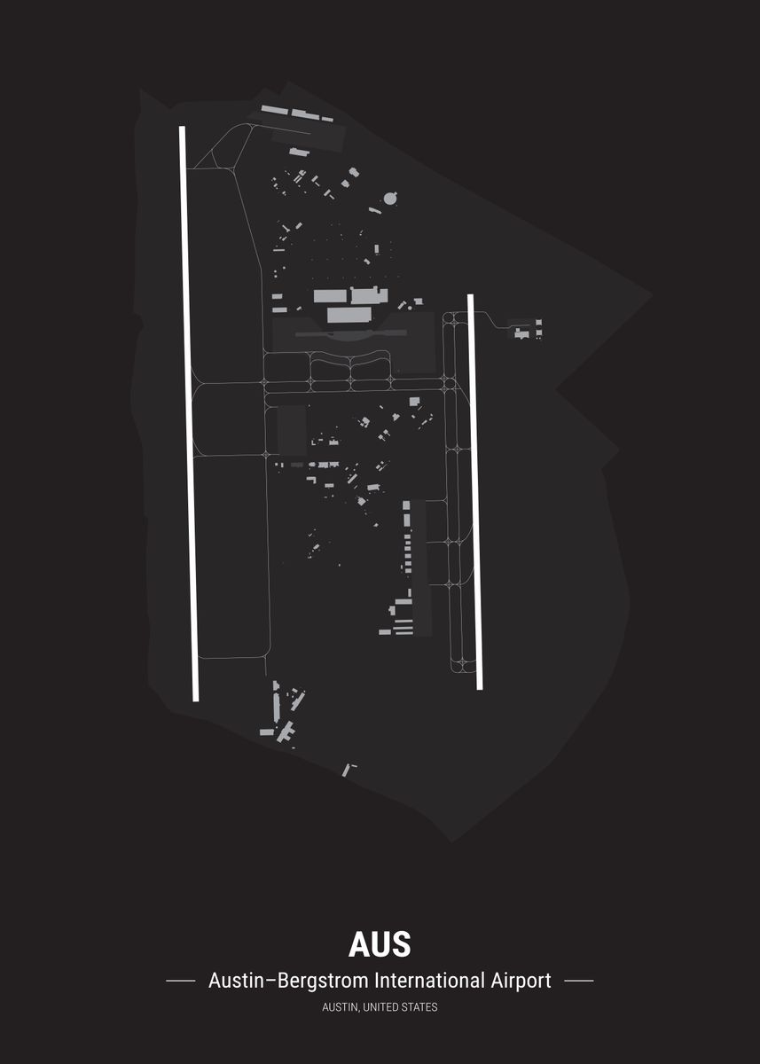 'Austin Airport Map' Poster, picture, metal print, paint by Conceptual