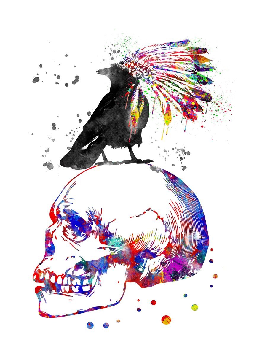 'Raven on a skull ' Poster by RosaliasArt | Displate