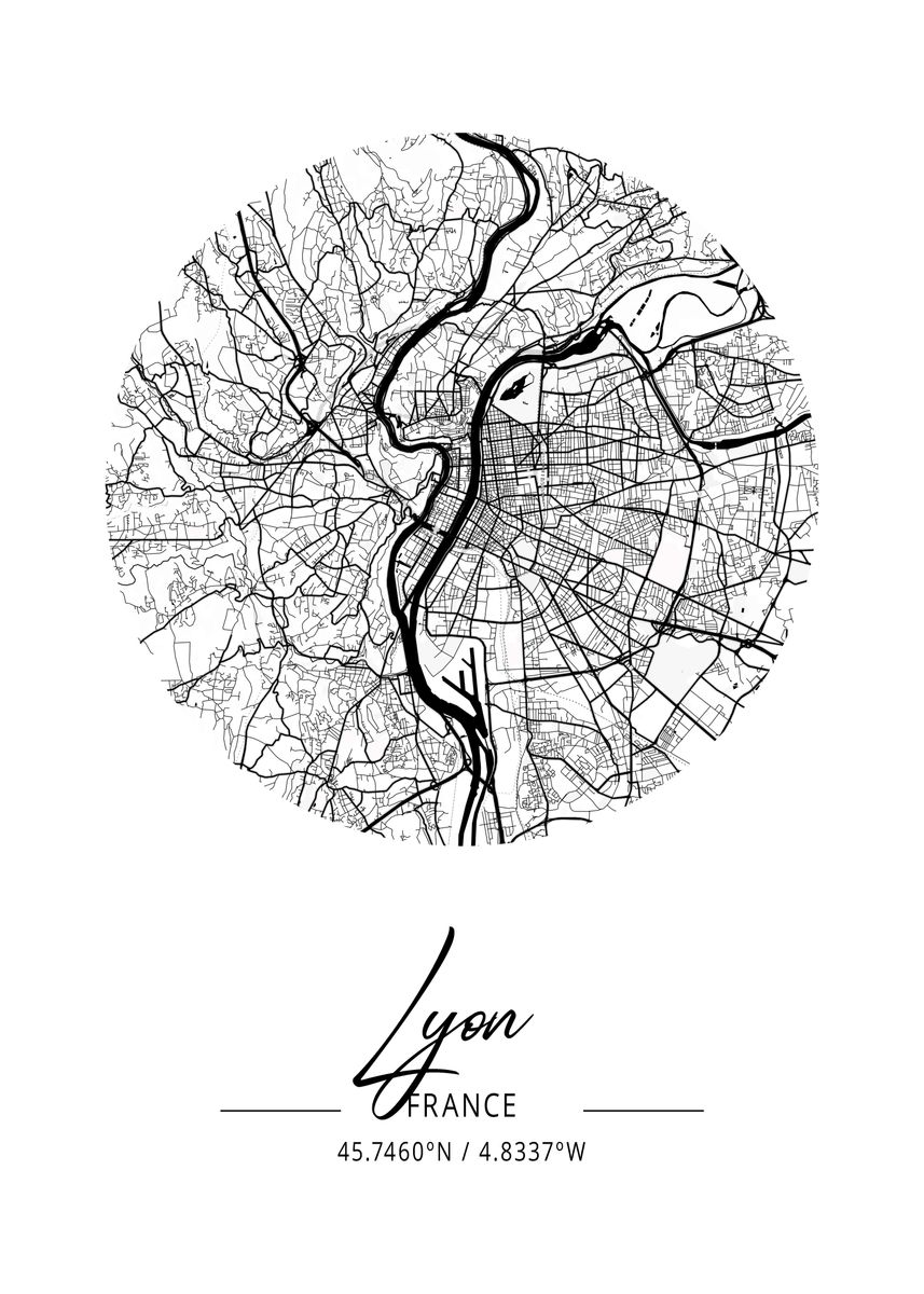 'Lyon Area City Map' Poster, picture, metal print, paint by Tien ...