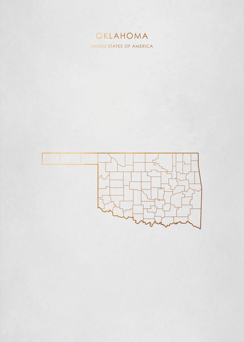 'Gold Oklahoma State Map' Poster by Alo Displate