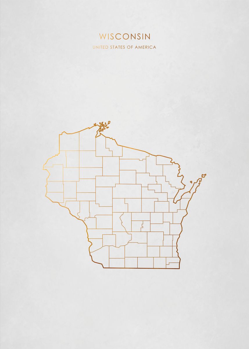 'Gold Wisconsin State Map' Poster by Alo | Displate