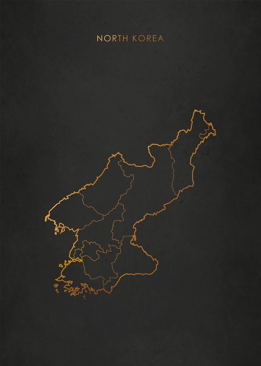 'Gold North Korea Map' Poster, picture, metal print, paint by aio ...