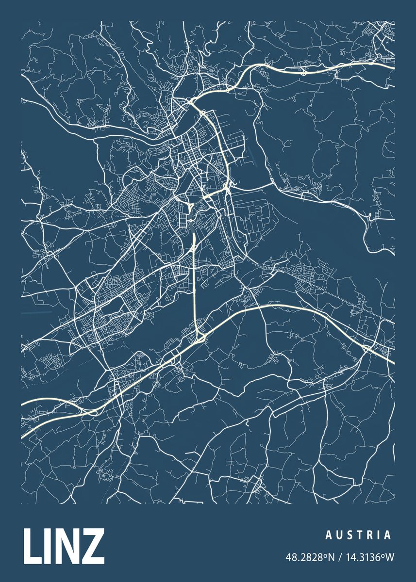 'Linz Blueprint Street Map' Poster by Tien Stencil | Displate