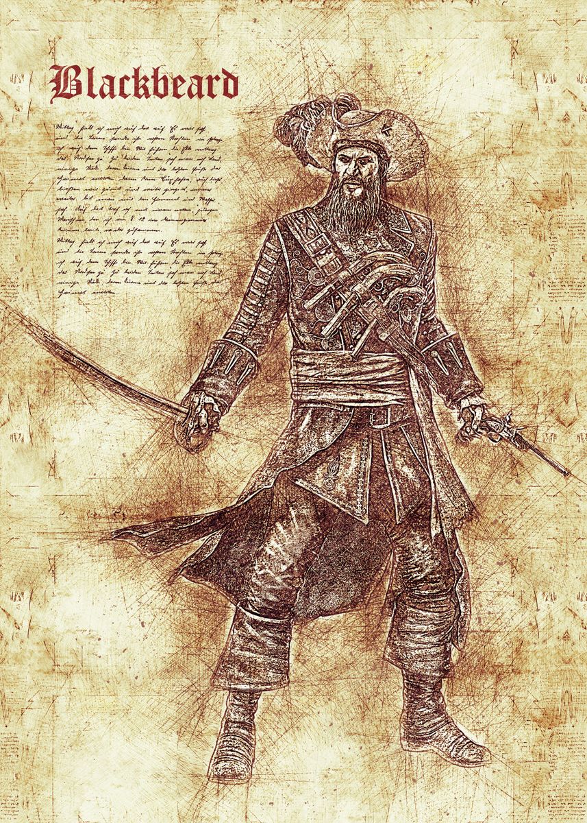 'Blackbeard' Poster, picture, metal print, paint by Printed Artings