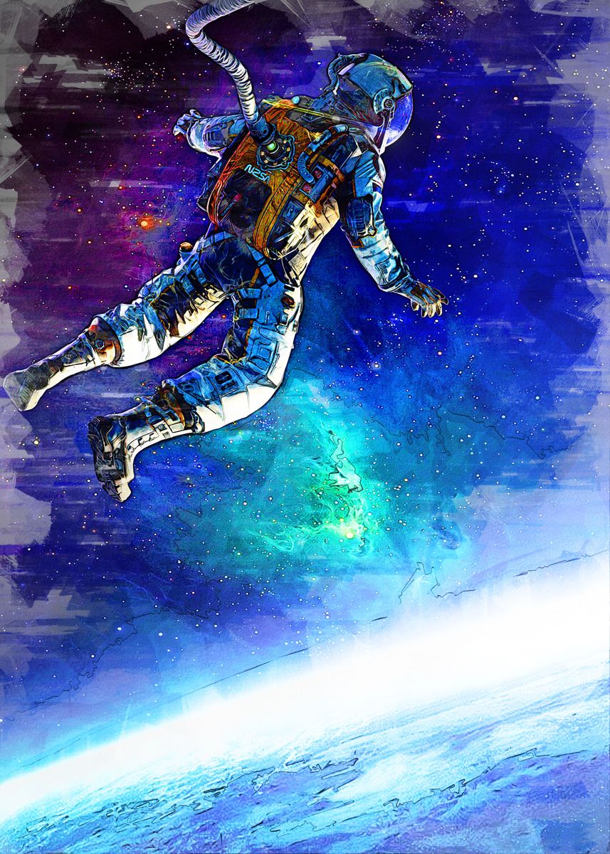 Poster Rendra 'earth and space astronauts' Poster, picture, metal print, paint by ...