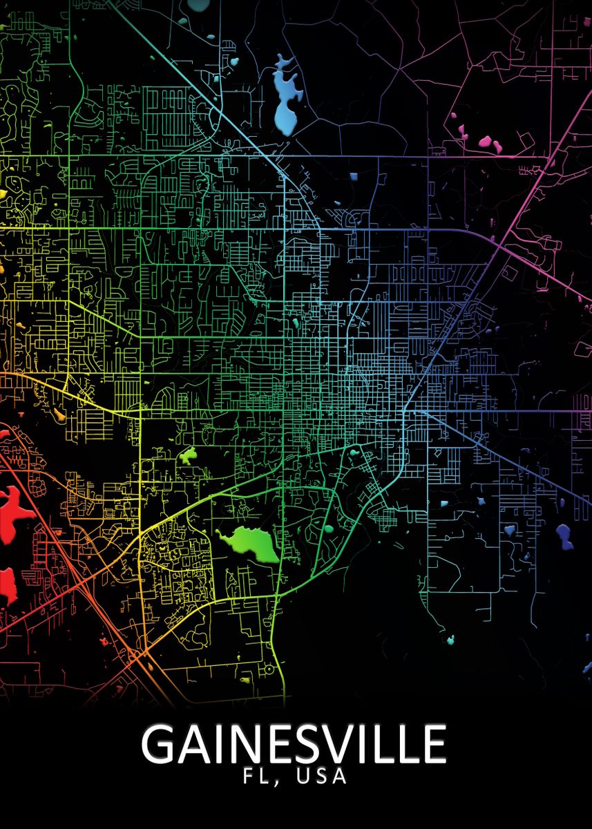 &lsquo;Gainesville FL USA &rsquo; Poster, picture, metal print, paint by City Map