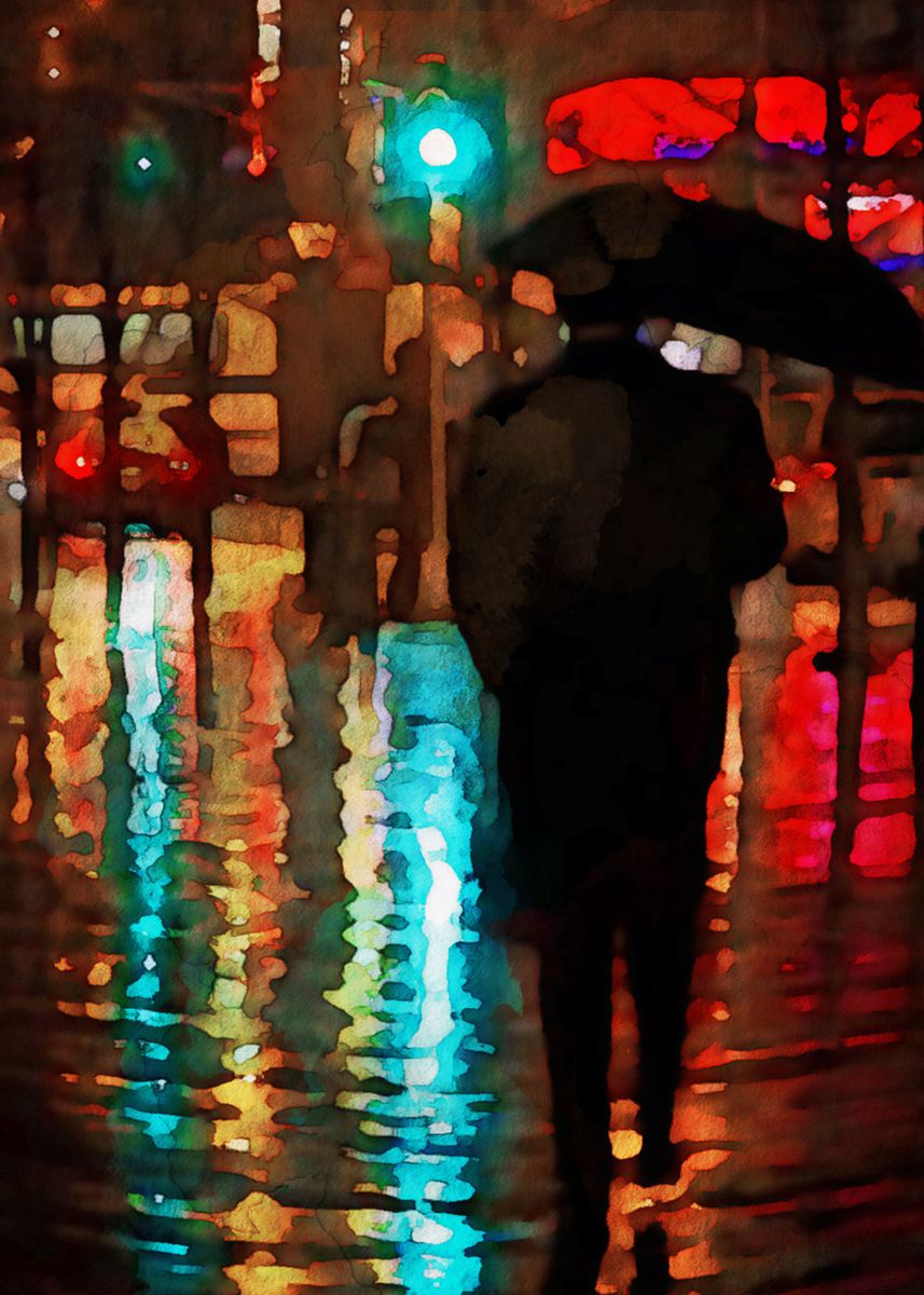 'Man In The Rain ' Poster, picture, metal print, paint by ISAAC SEYMOUR ...