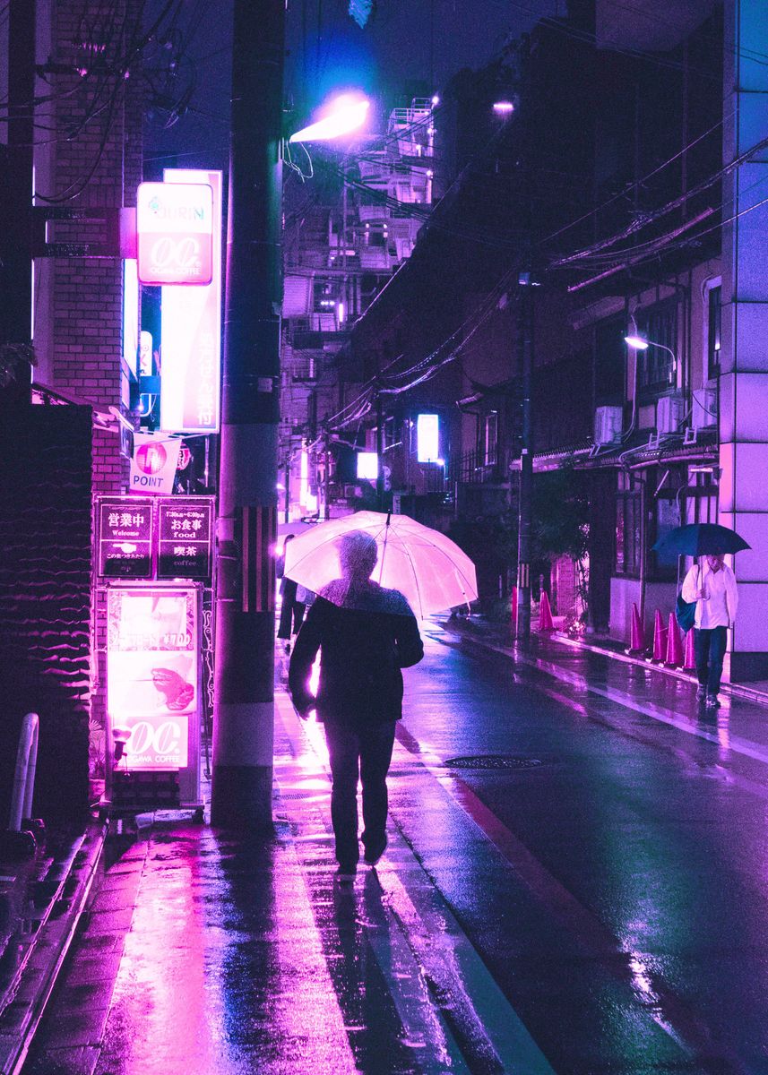 'JAPAN RAIN NEON' Poster by Exhozt | Displate