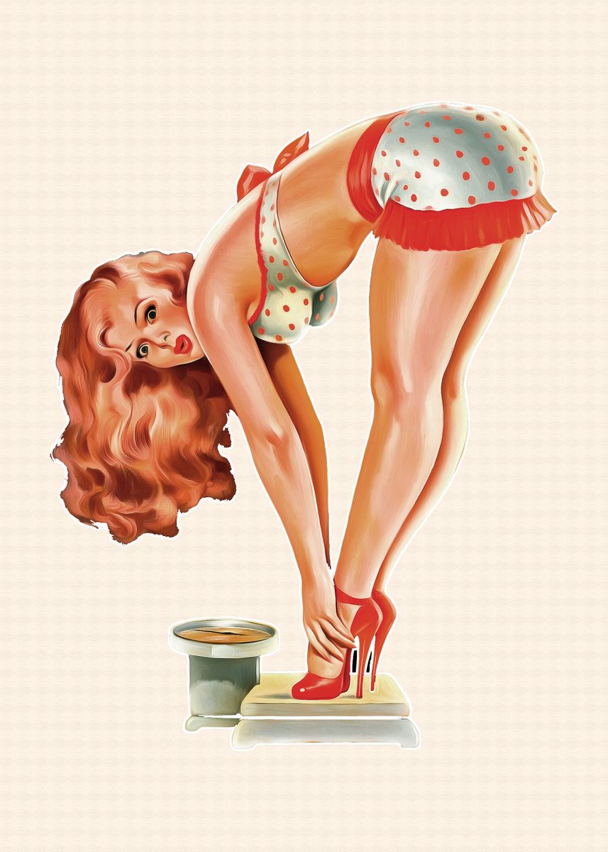 1940s Pin-Up Adorable Girl in Red Picture Poster Print Art Vintage Pin Up 