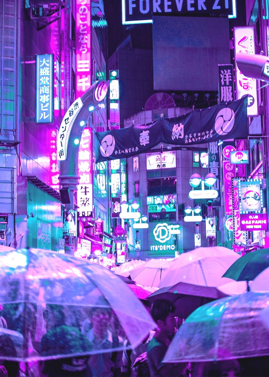 'JAPAN RAIN NEON' Poster by Exhozt  | Displate