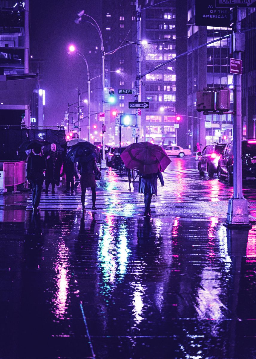 'Rain City Street Neon' Poster by Exhozt  | Displate